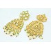 Designer dangle long Earrings Gold Plated uncut white bead Stones 3.6'